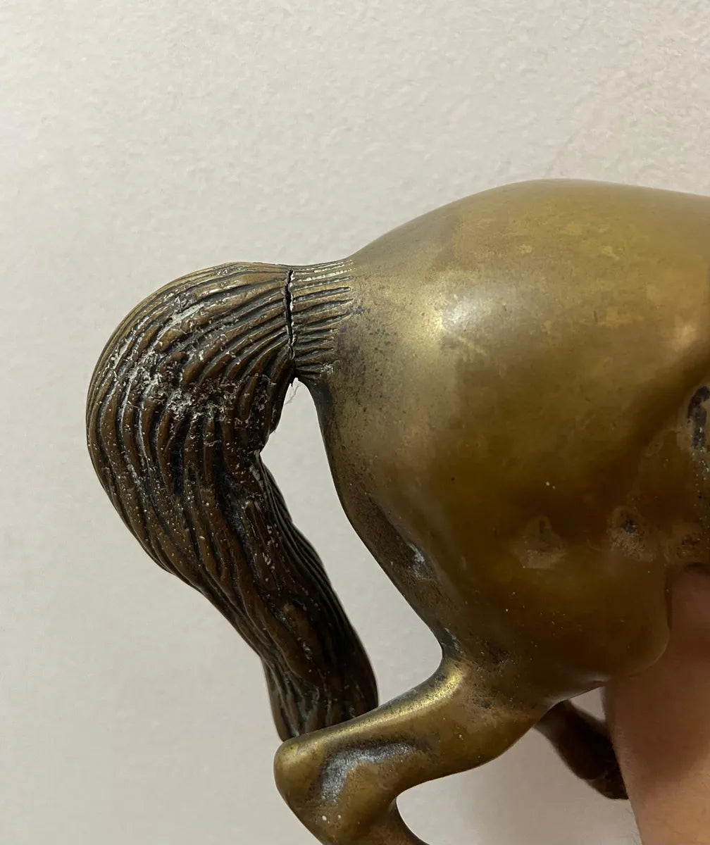 Escultura Antiga Cavalo Em Bronze 1,7kg - 20x18cm