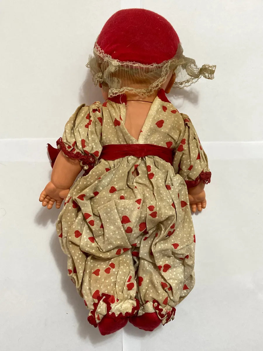 Boneca Antiga Olhos Móveis C/ Vestido Estampado 36cm