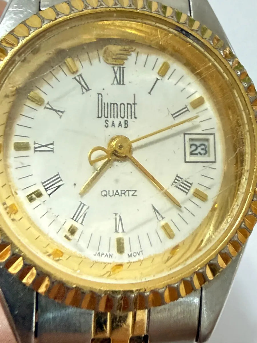 Relógio Antigo Dumont Saab Quartz Bicolor Banhado A Ouro