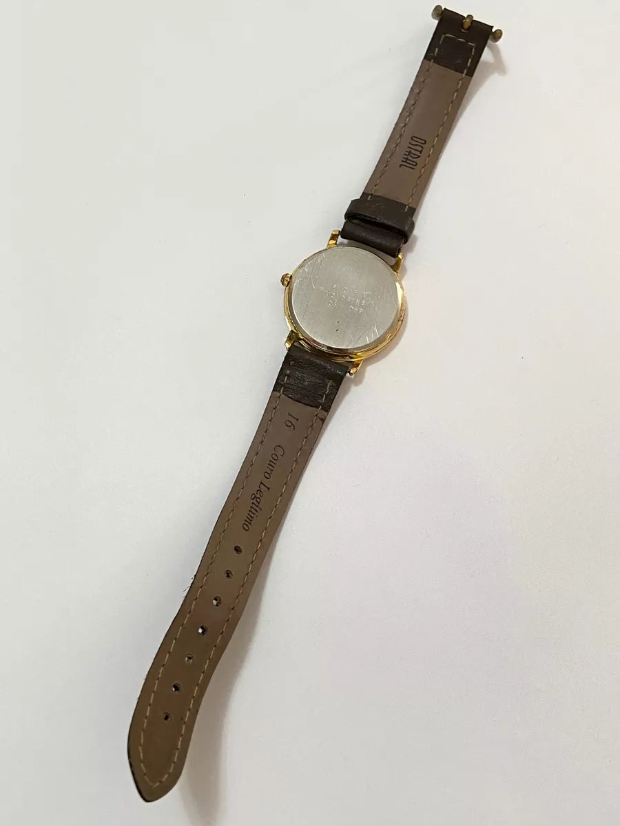 Relógio Antigo Technos Quartz Dourado Pulseira Couro Preta Dourado