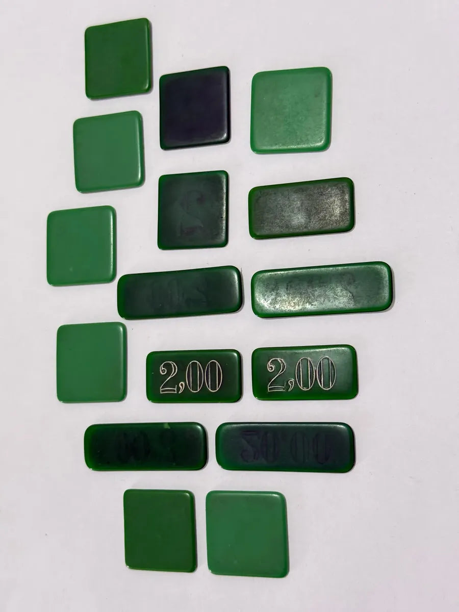Fichas Antigas Galalite Verde Variada Jogo Lote 16