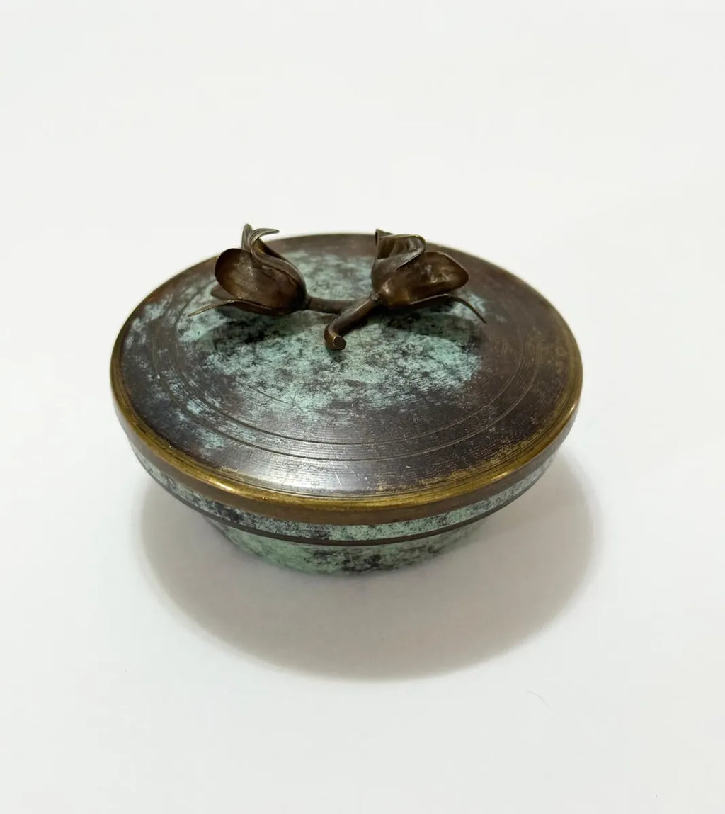 Caixa Porta Joias Antiga Art Nouveau Bronze Flores