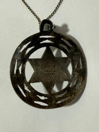 Colar Antigo Prata 925 Israel Estrela De Davi C/ Pedra Verde