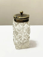 Pote Antigo Em Vidro Lapidado C/ Tampa Metal