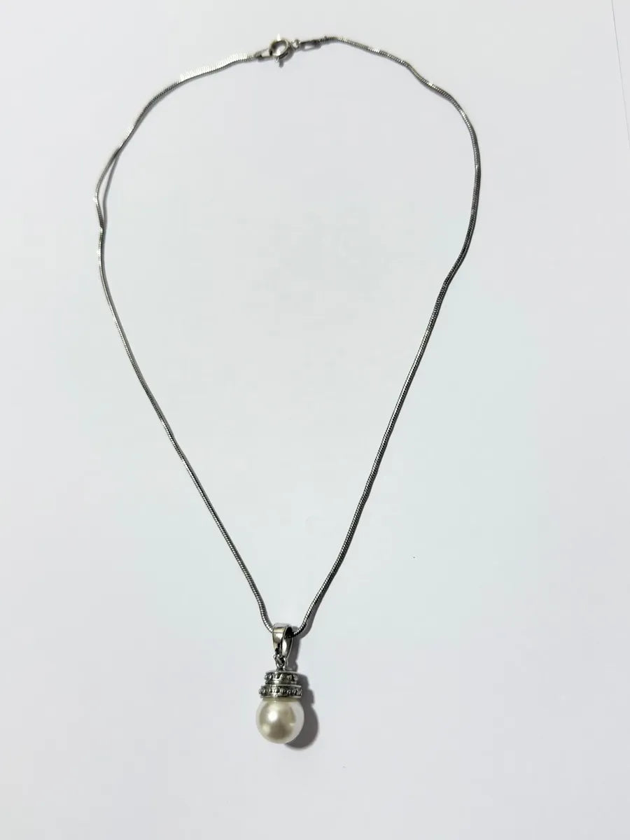 Colar Vintage Prata 925 Com Pingente Pérola Branca