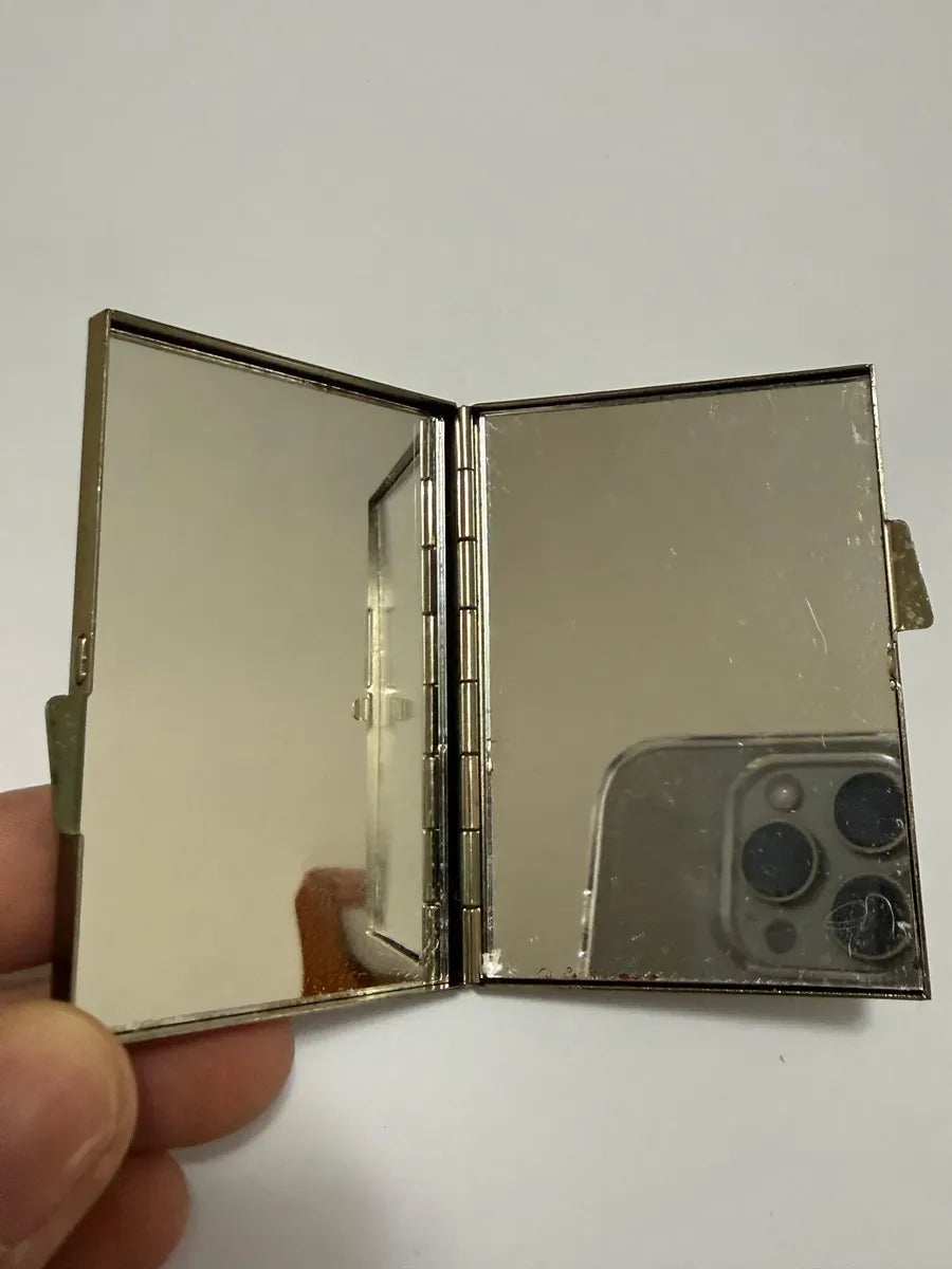 Caixa Porta Pó Compacto Antiga Em Metal Floral Com Espelho