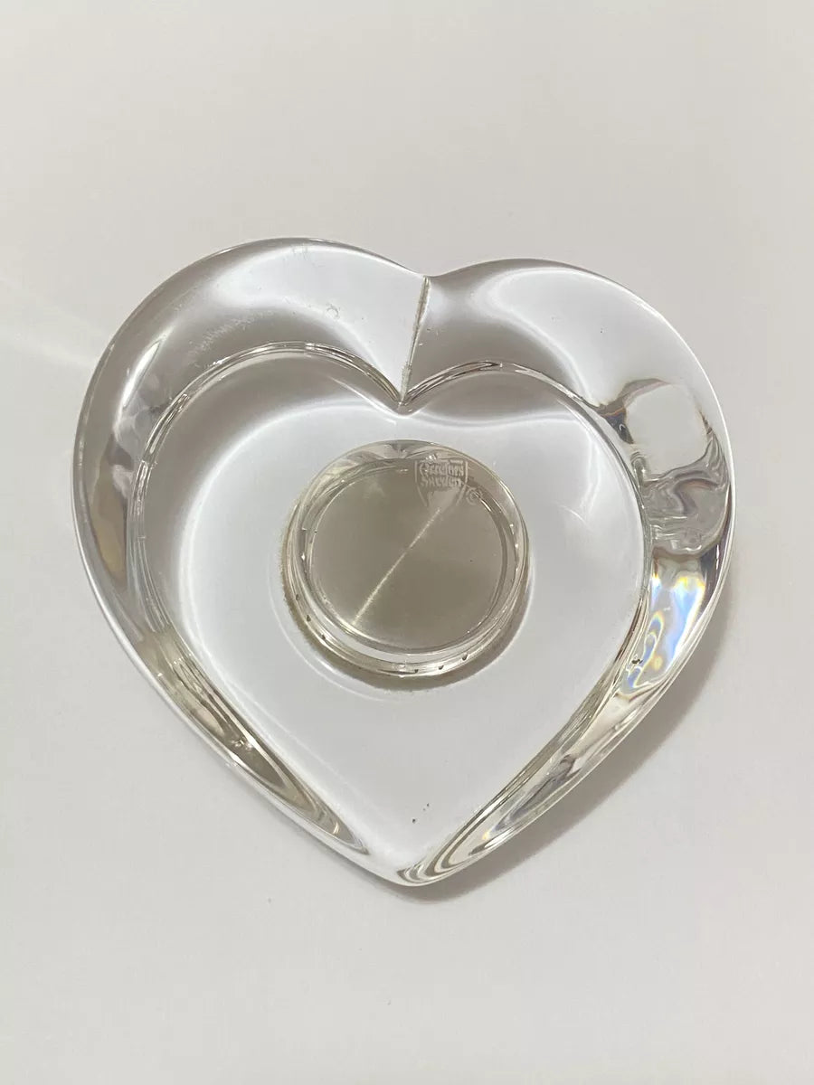 Relógio De Mesa Antigo Coração Em Cristal Sueco Orrefors