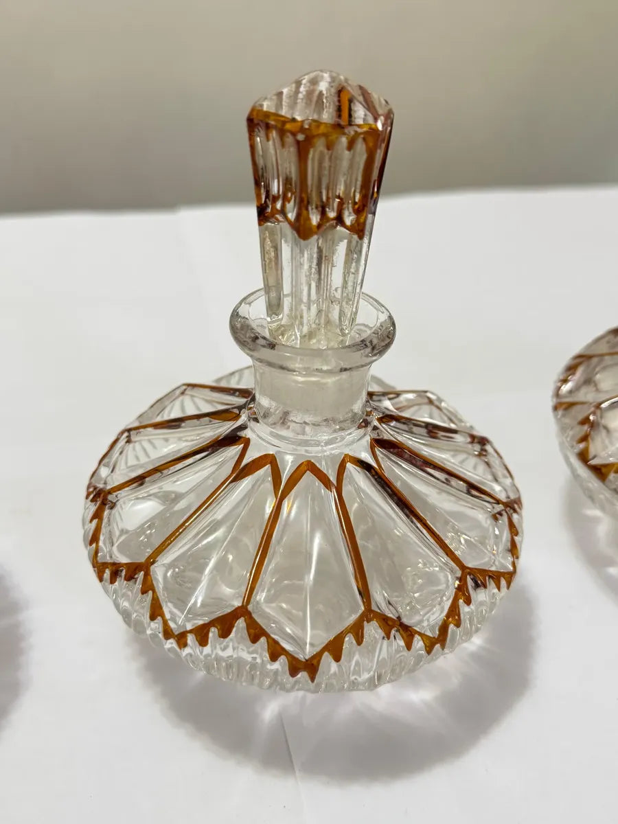 Antigo Frascos Perfume Em Vidro Lapidado Bicolor