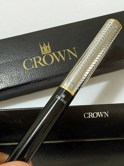 Caneta Tinteiro Crown Clássica Aço E Preto Com Caixa Preto E Prata