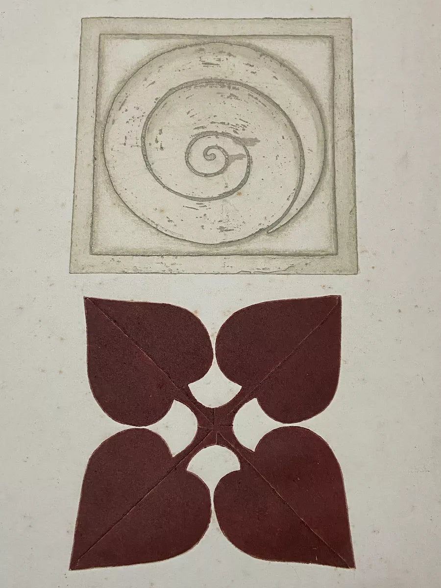 Gravura Antiga Com Espiral E Formas Geométricas Assinada