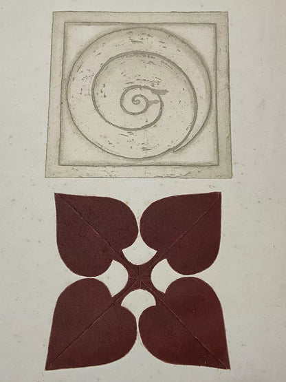 Gravura Antiga Com Espiral E Formas Geométricas Assinada