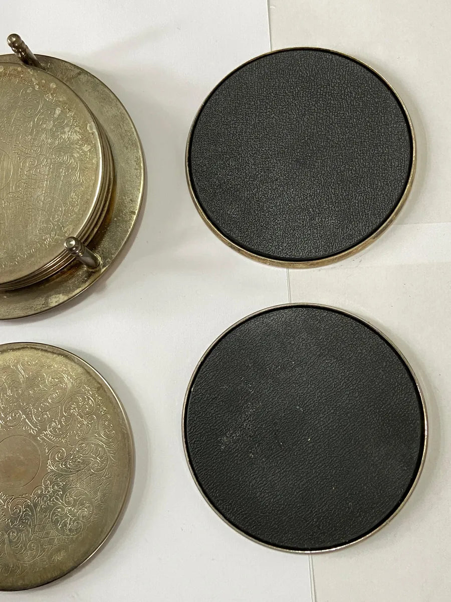 Conjunto Antigo De Porta Copos Em Metal Espessurado a Prata