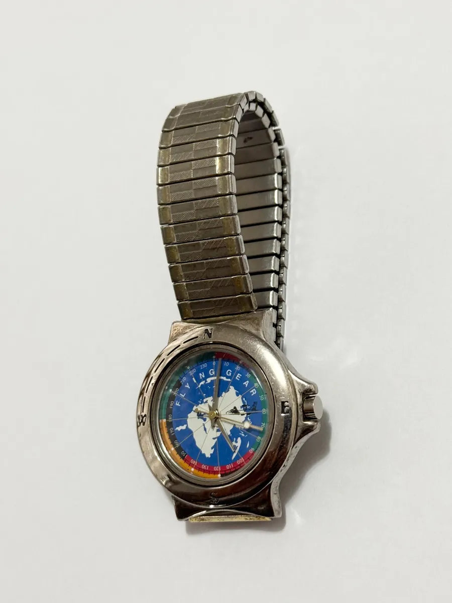 Relógio Antigo Mapa Mundial Flying Gear Japan Movt Prata
