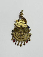 Broche Antigo Pavão Dourado Filigrana Pedras Coloridas