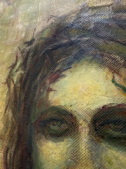 Quadro Antigo Cristo Coroa De Espinhos Pintura Ost Assinada