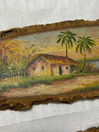 Pinturas Antigas Em Casca De Árvore Cenas Rurais Rústicas