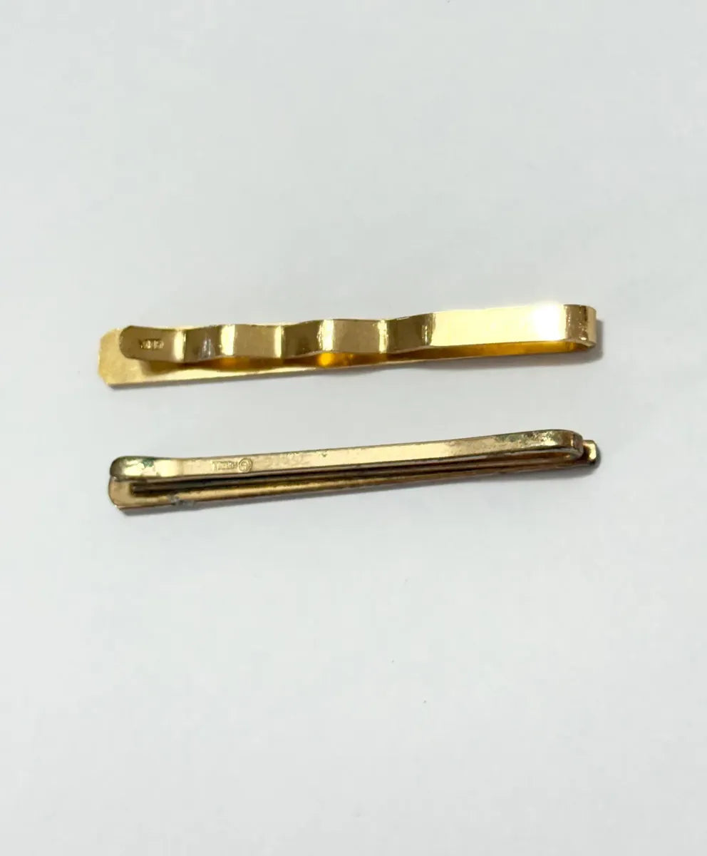Par De Prendedores De Gravata Antigos Dourado E Madrepérola