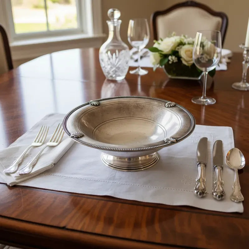 Cetro De Mesa Fruteira Pé Alto Prateado Antigo Com Marca 12g