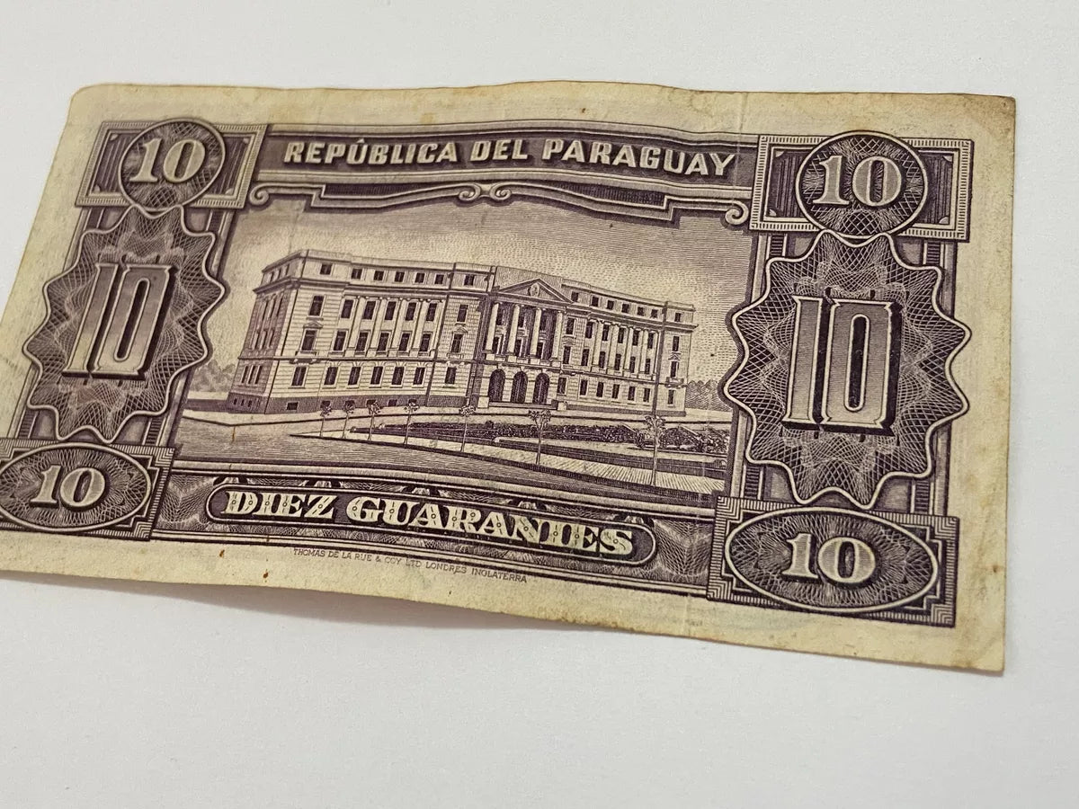 Cédula Antiga Paraguai 10 Guaranies 1952 Serie A Assinada