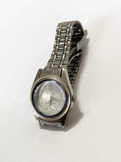 Relógio Antigo Orimet Prata Cristal Azul Japan Movt