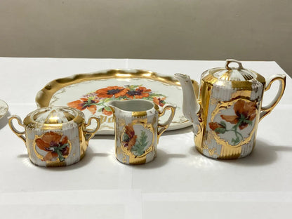 Jogo De Chá Antigo Porcelana Dourada Parabéns