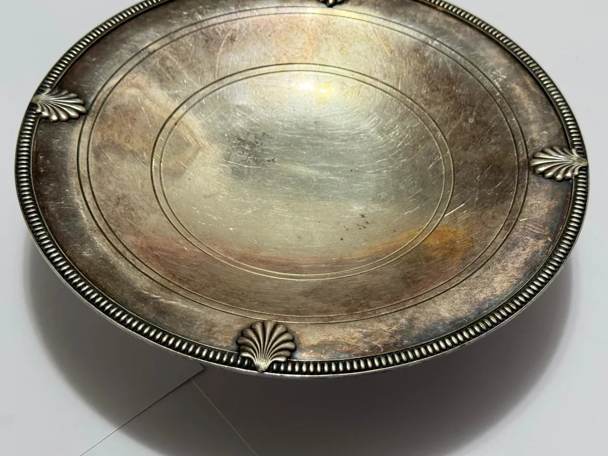 Cetro De Mesa Fruteira Pé Alto Prateado Antigo Com Marca 12g