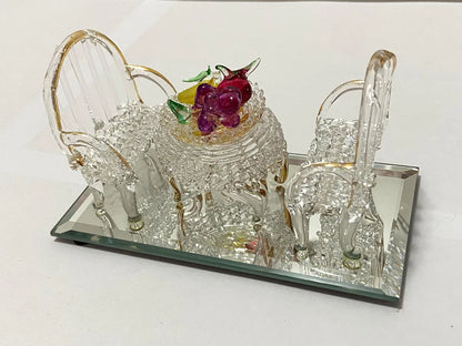 Miniatura Arte Em Vidro Conjunto Mesa, Cadeiras E Frutas