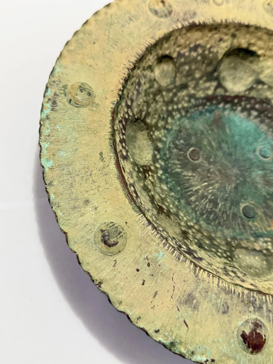 Centro De Mesa Antigo Em Cobre Martelado 23cm