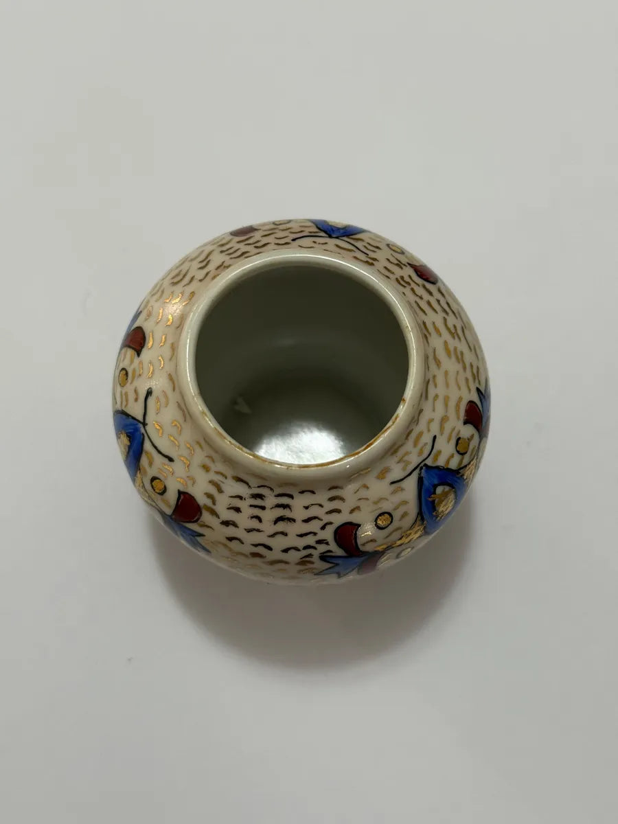 Vaso Mini Porcelana Antigo Pintado À Mão Assinado