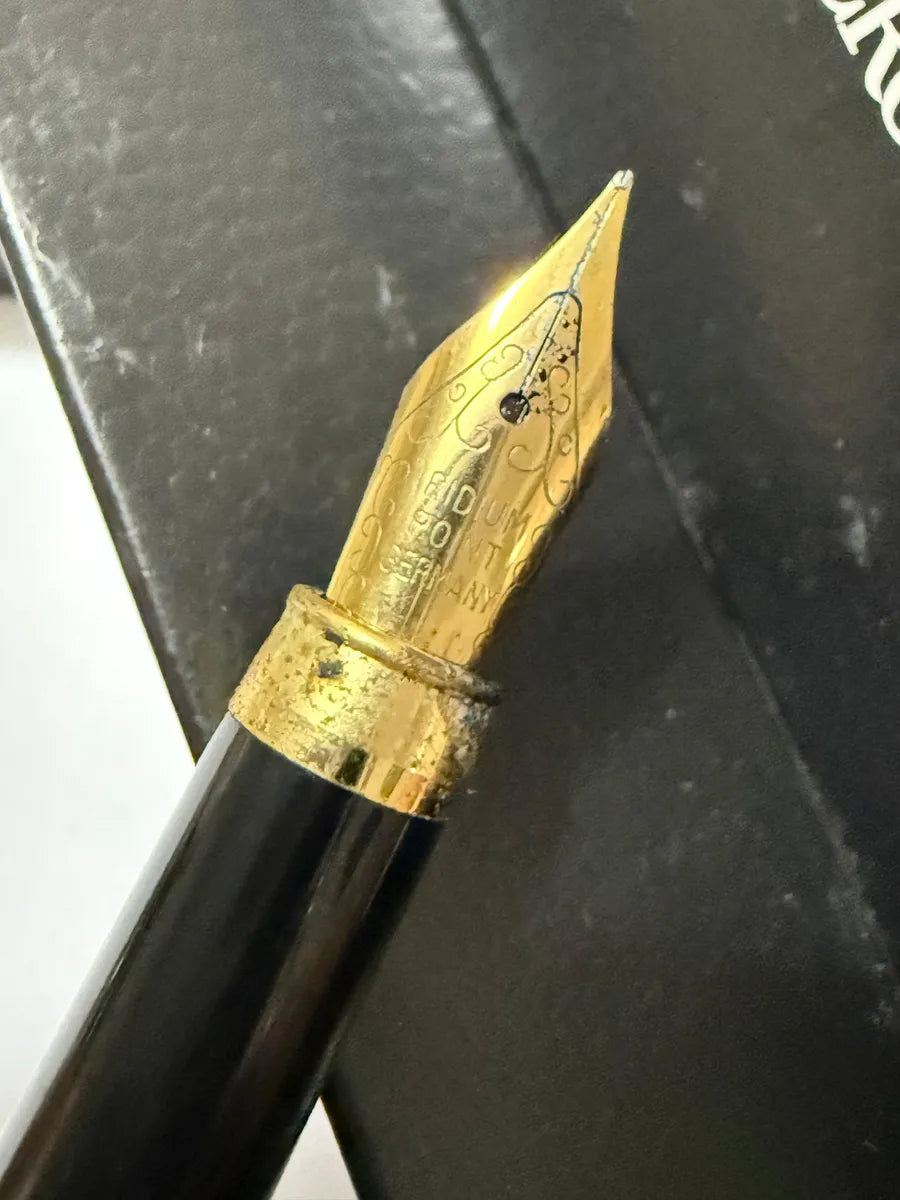 Caneta Antiga Tinteiro Crown Preta E Dourada Com Estojo