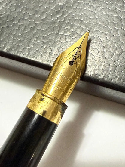 Caneta Antiga Tinteiro Crown Preta E Dourada Com Estojo