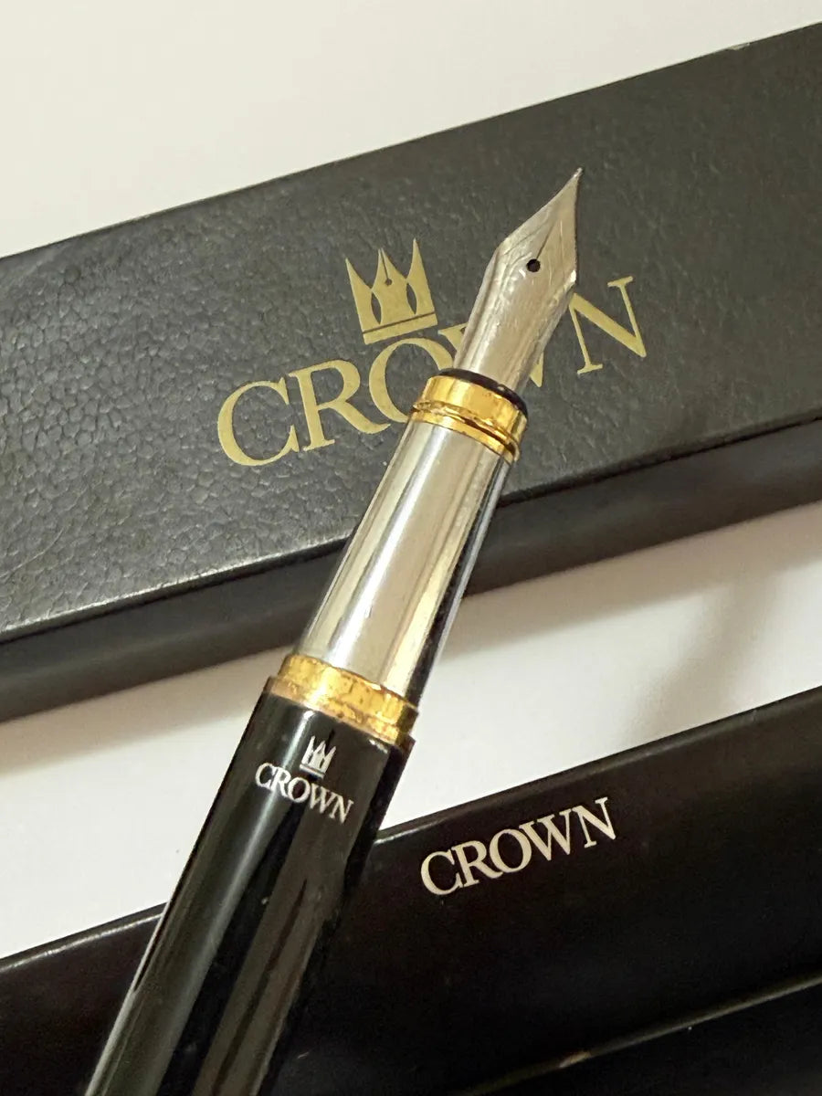 Caneta Antiga Tinteiro Crown Preta Com Pena Iridium Point