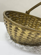 Cesta Antiga Dourada Oval Com Alça Em Metal