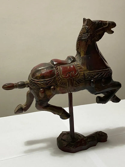 Escultura Antiga Cavalo Imperial Em Madeira Laca Feito À Mão