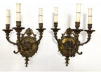 Par De Arandelas De Parede Antigas Bronze 3 Braços Luís XV