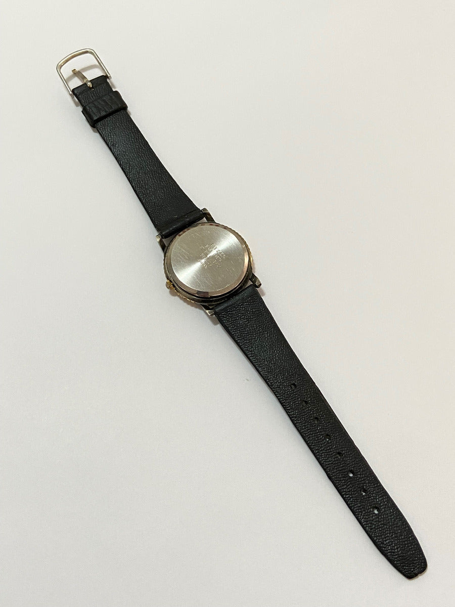Relógio Antigo Citizen Quartz Dourado Pedras Pulseira Couro Preto