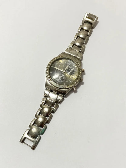 Relógio Swatch Swiss Suiço Antigo Com Cristais Prateado