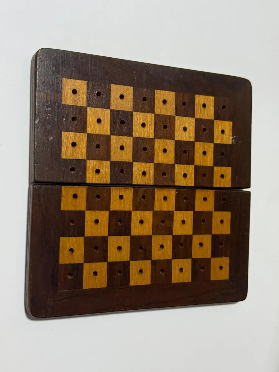 Tabuleiro Antigo Damas Xadrez Madeira Marchetaria