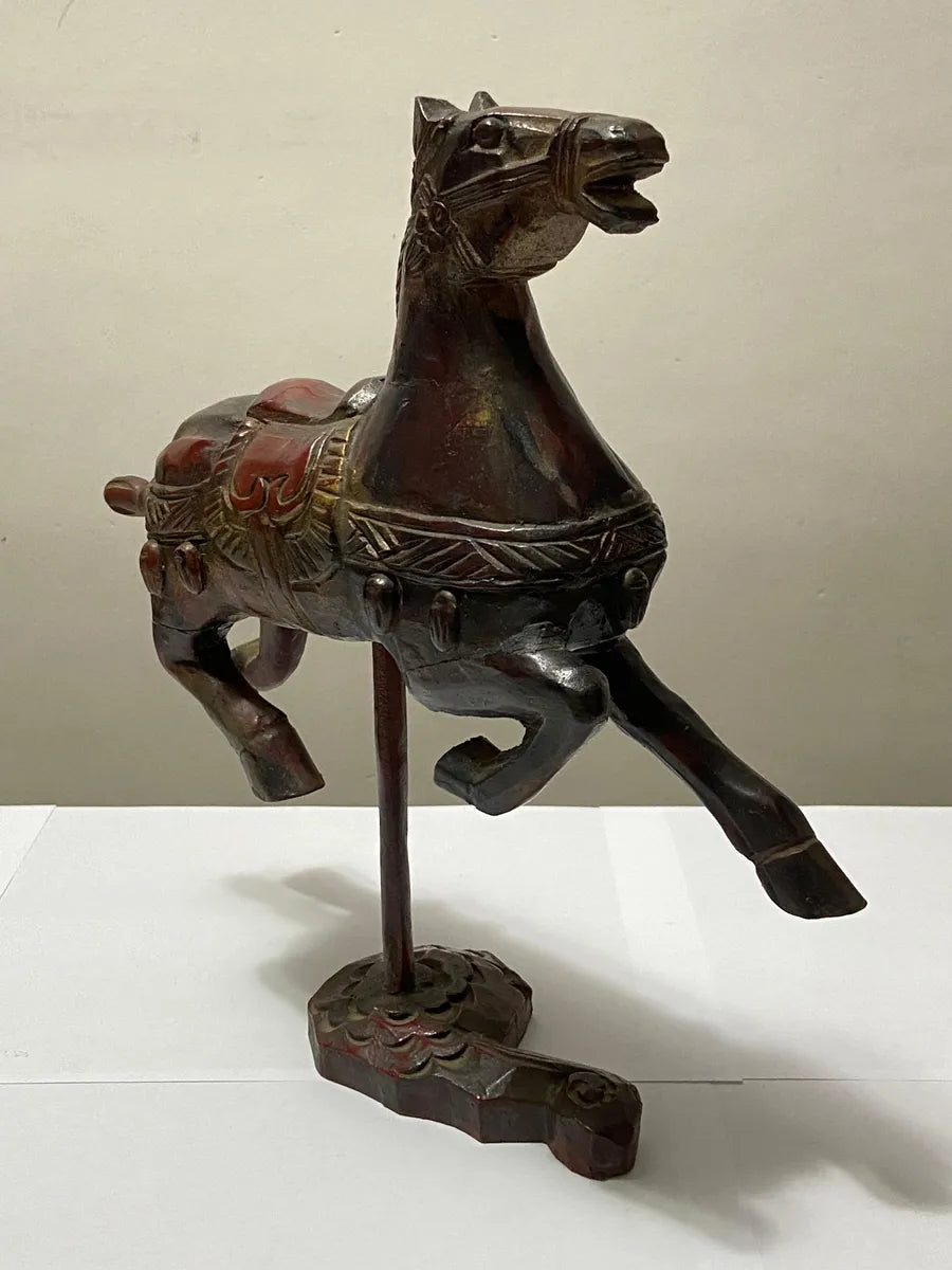 Escultura Antiga Cavalo Imperial Em Madeira Laca Feito À Mão
