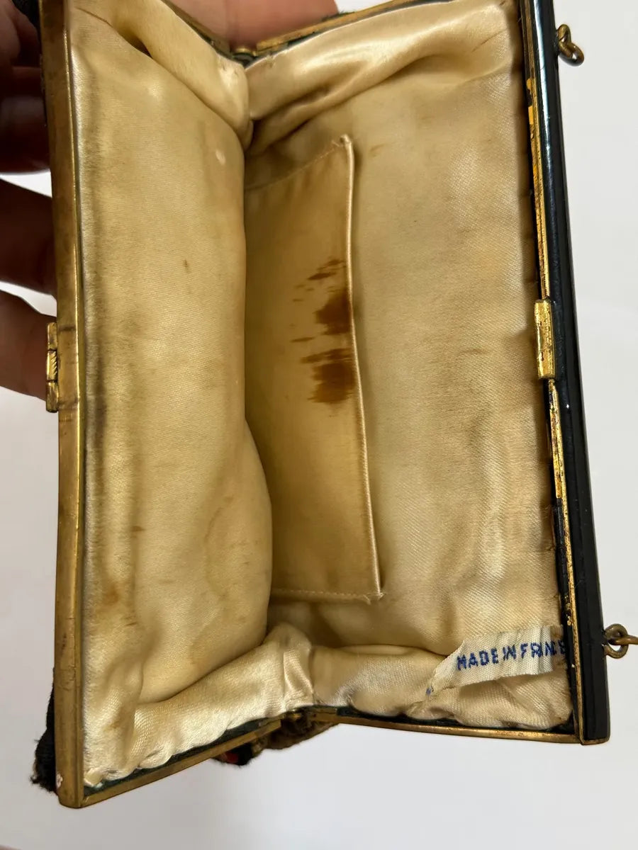 Bolsa De Festa Tapeçaria Floral Francesa 15x16cm Antiga