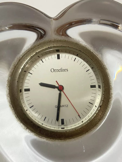 Relógio De Mesa Antigo Coração Em Cristal Sueco Orrefors