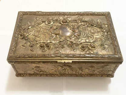 Antigo Porta Joias Caixa Cofre De Bronze Imperio Decorada
