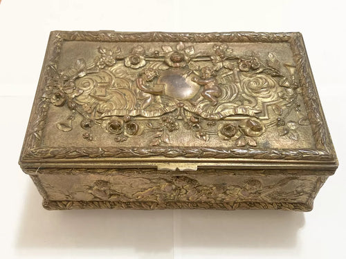 Antigo Porta Joias Caixa Cofre De Bronze Imperio Decorada