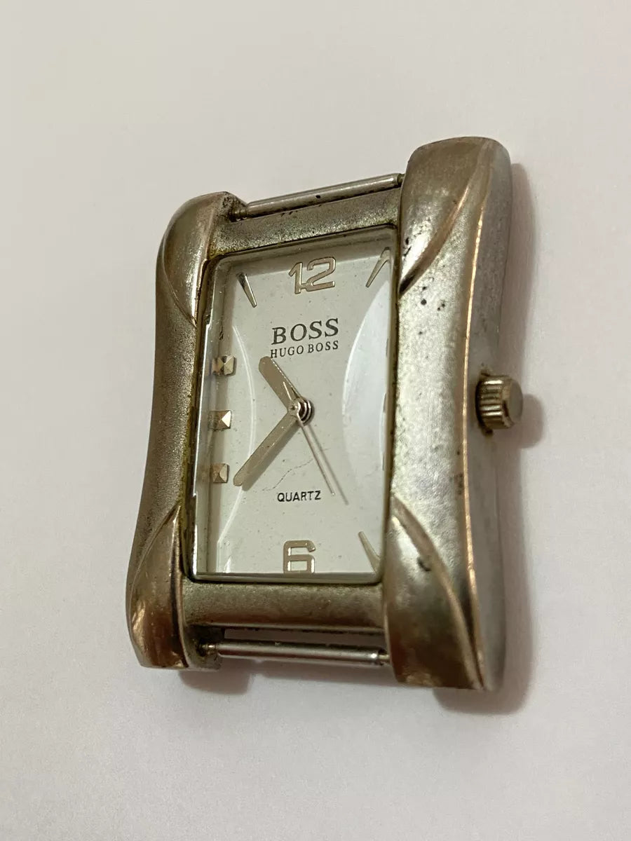 Relógio Antigo Hugo Boss Quartz Swiss Retangular Prata Prateado