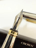 Caneta Tinteiro Crown Clássica Aço E Preto Com Caixa Preto E Prata