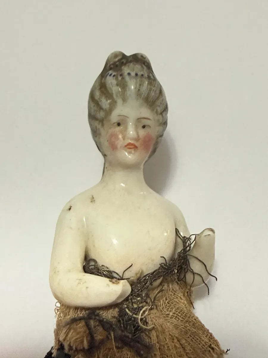 Boneca Antiga Half Doll Em Porcelana Bisque