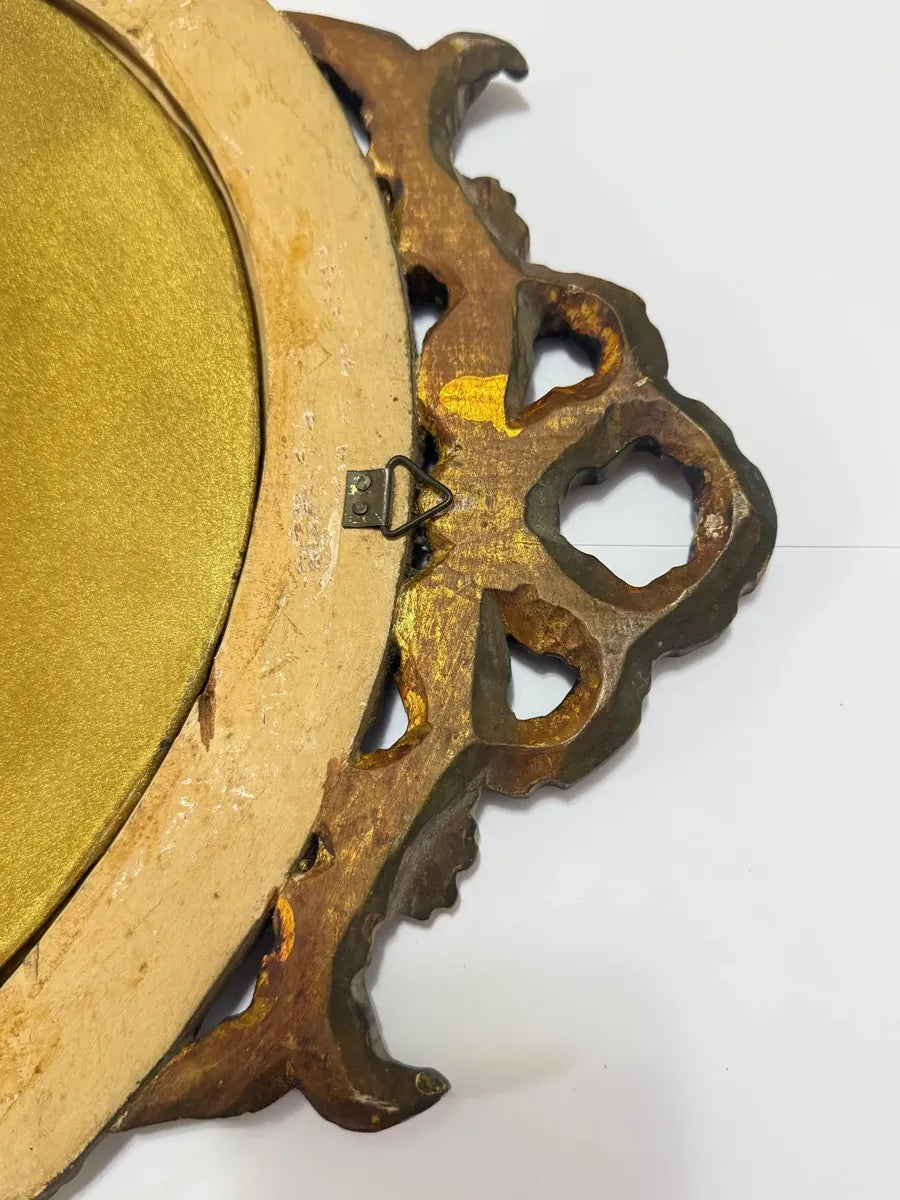 Espelho Antigo Rococó Madeira Entalhada Dourada Oval