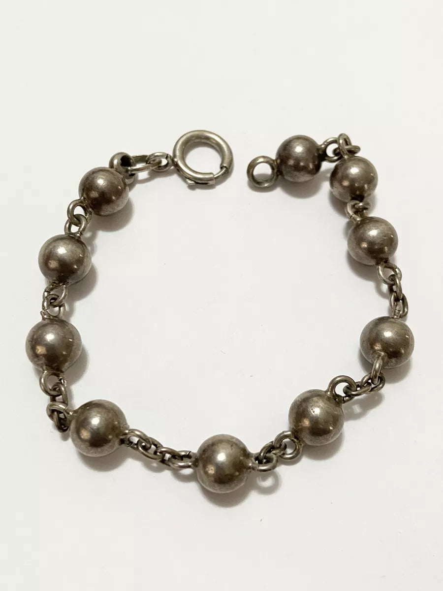 Pulseira Bolinhas Prata Antiga Ajustável
