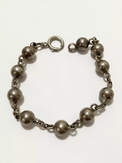 Pulseira Bolinhas Prata Antiga Ajustável