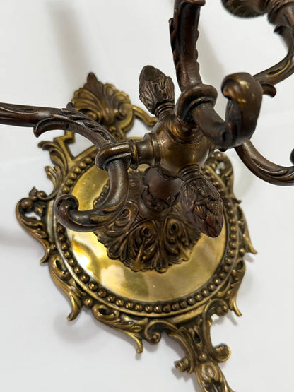 Arandelas Antigas Em Bronze 3 Braços Estilo Luís Xv Par